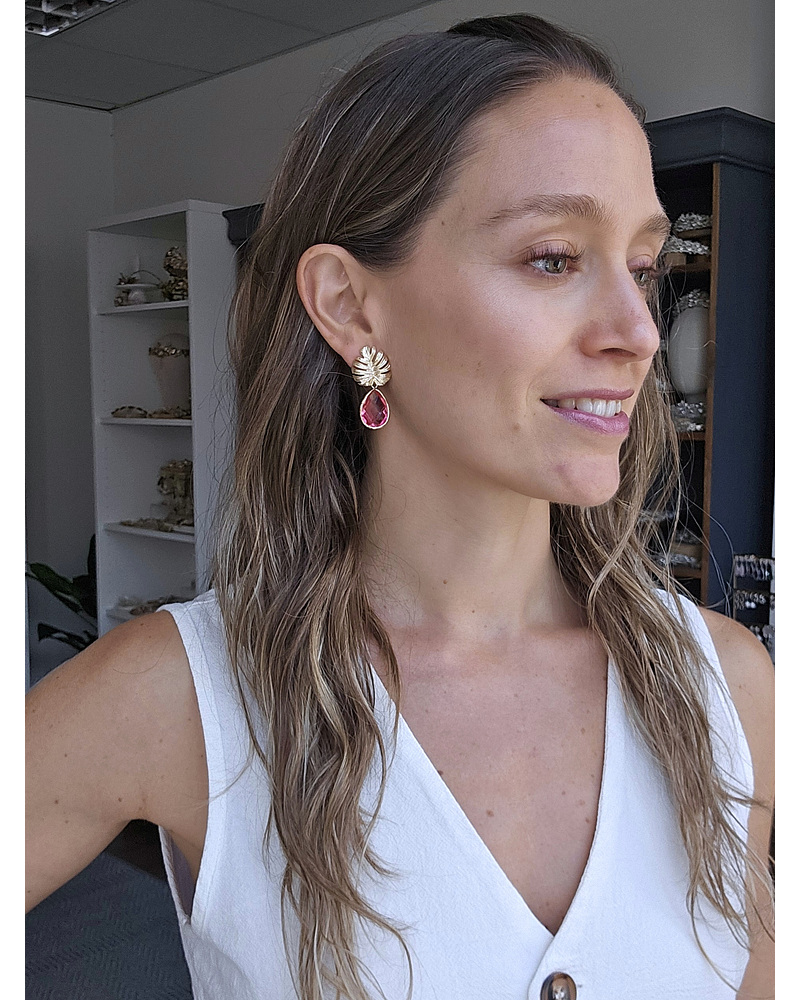 Aros hoja y cristal coral degradé