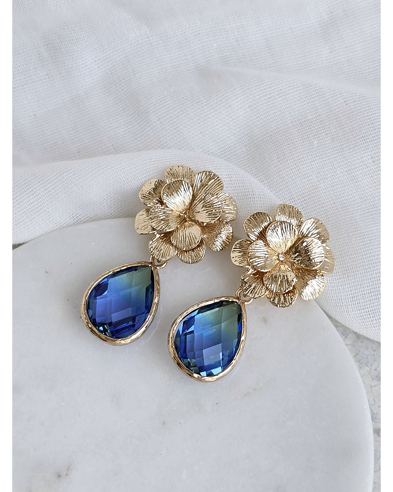 Aros flor con cristal degradé azul