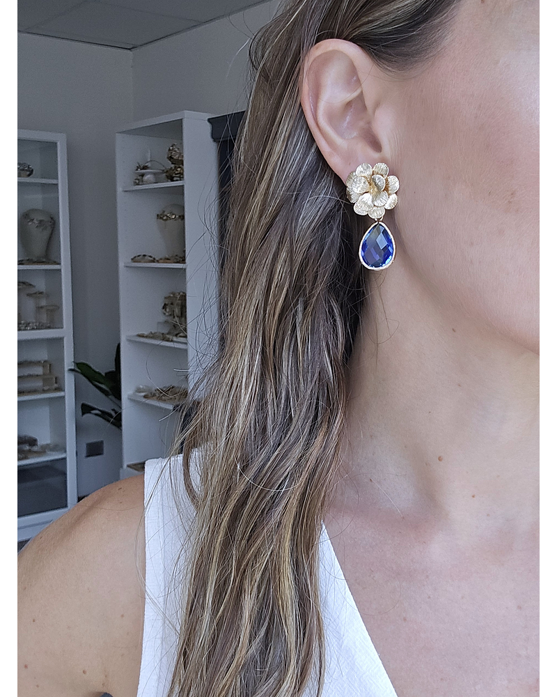 Aros flor con cristal degradé azul