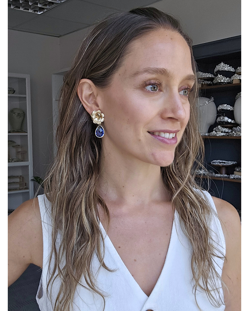 Aros flor con cristal degradé azul