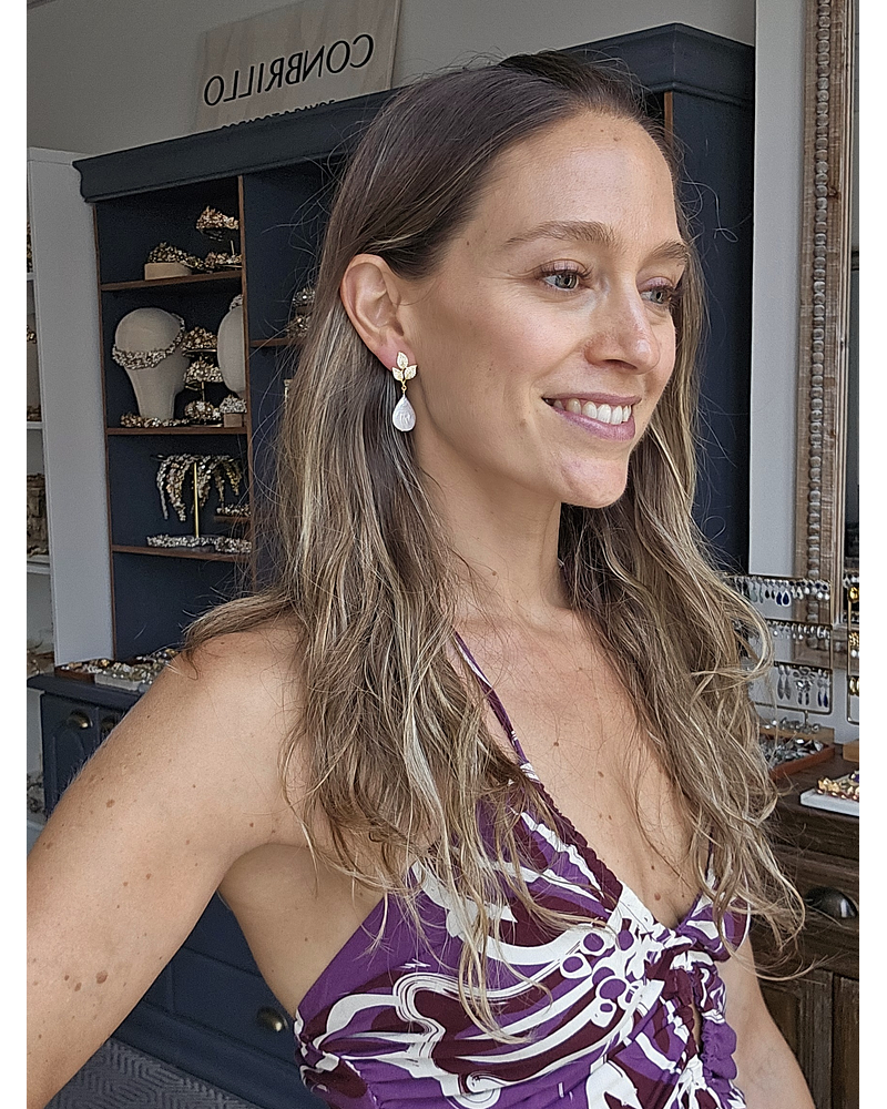 Aros hojas circonitas y perla natural