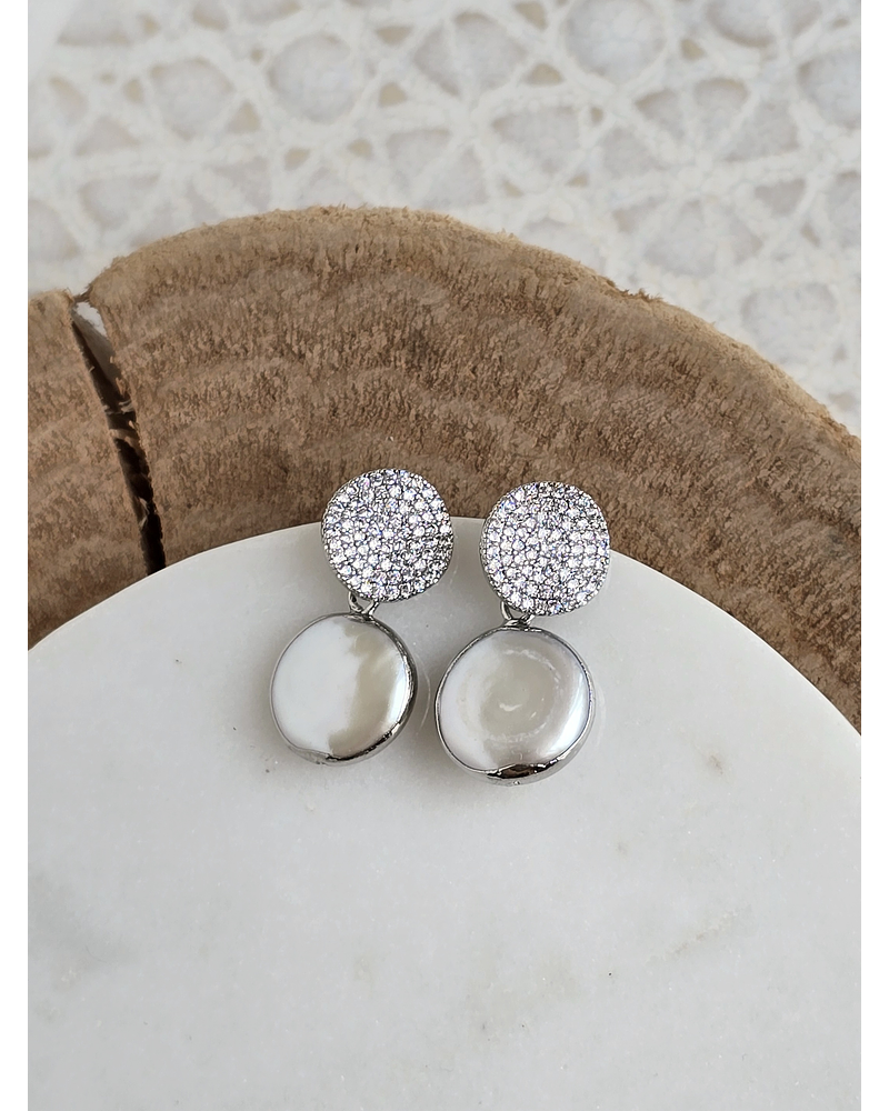 Aros circulares micro circonitas y perla redonda