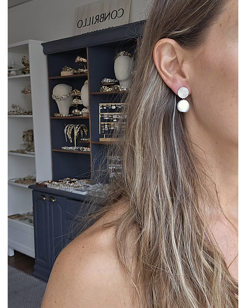 Aros circulares micro circonitas y perla redonda