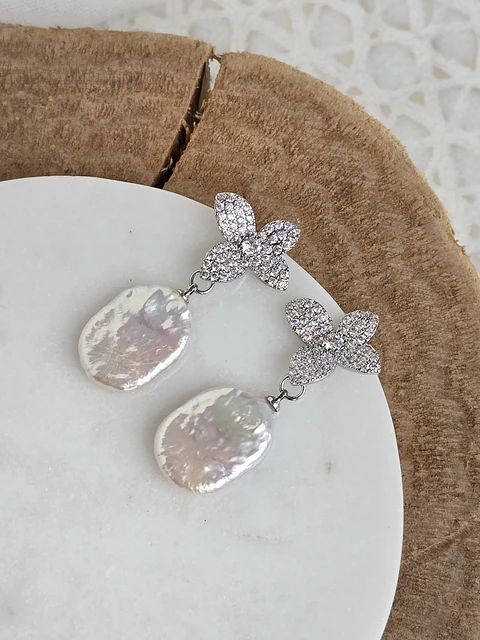Aros flor micro circonitas y perla natural
