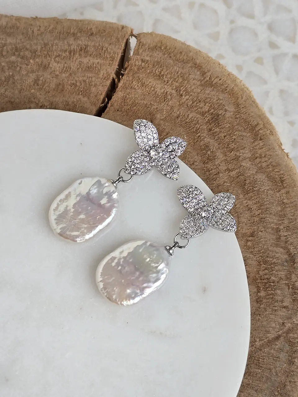 Aros flor micro circonitas y perla natural 1
