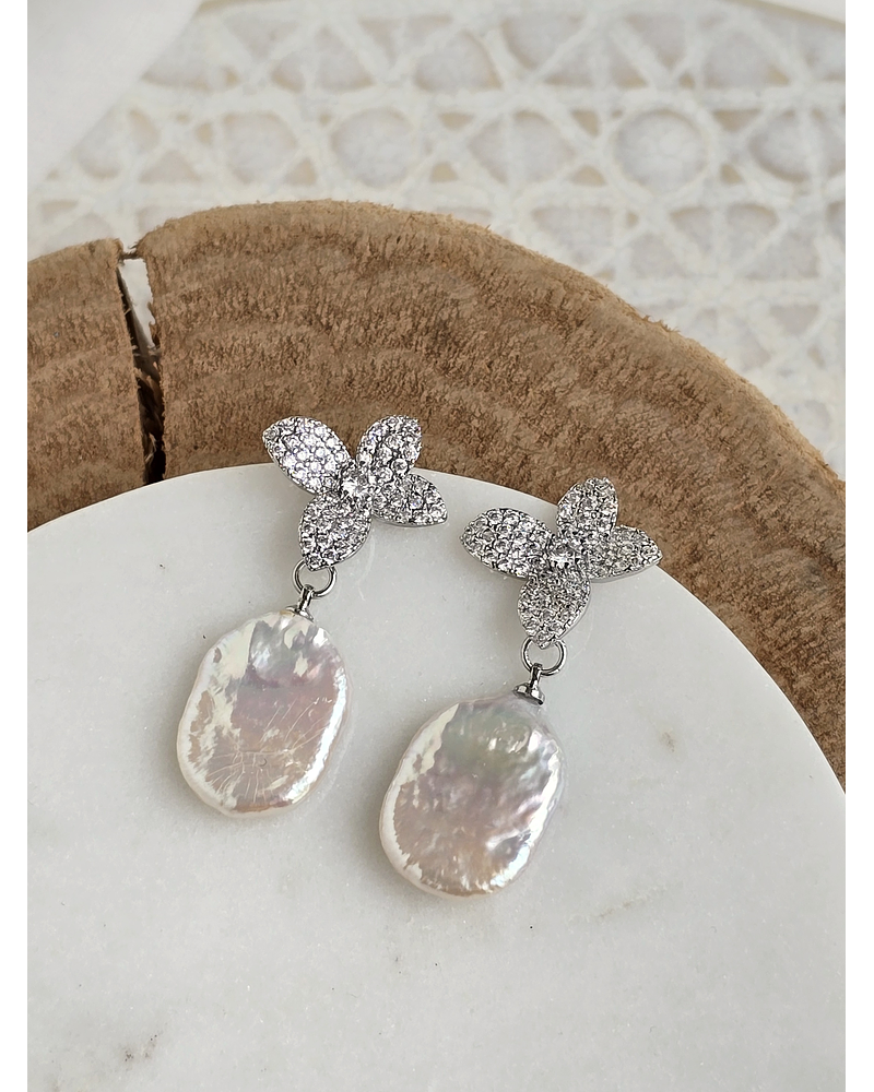 Aros flor micro circonitas y perla natural