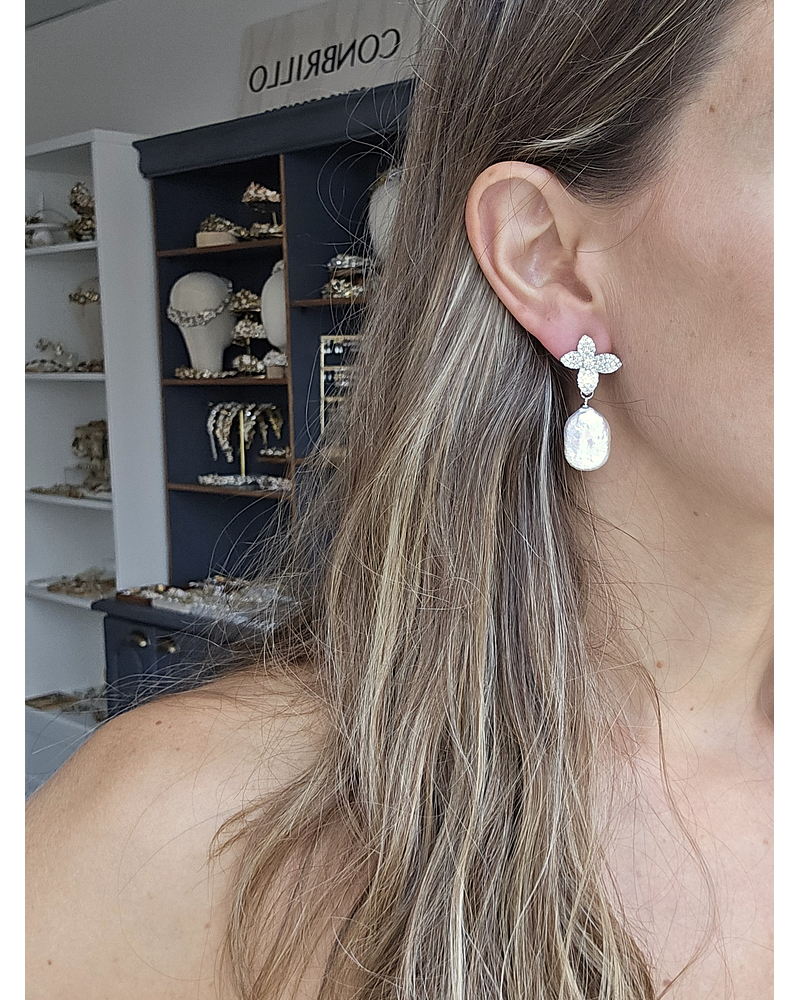 Aros flor micro circonitas y perla natural