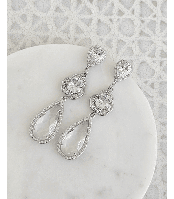 Aros largos de circonitas y cristal transparente