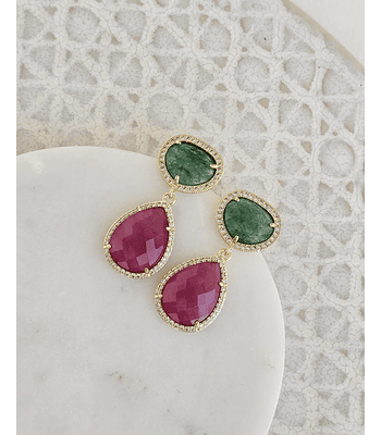 Aros piedras naturales verde y fucsia