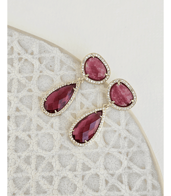 Aros piedra y cristal frambuesa