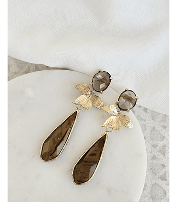 Aros café con hoja y piedra tigre