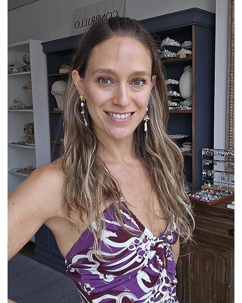 Aros largos flor con perlas