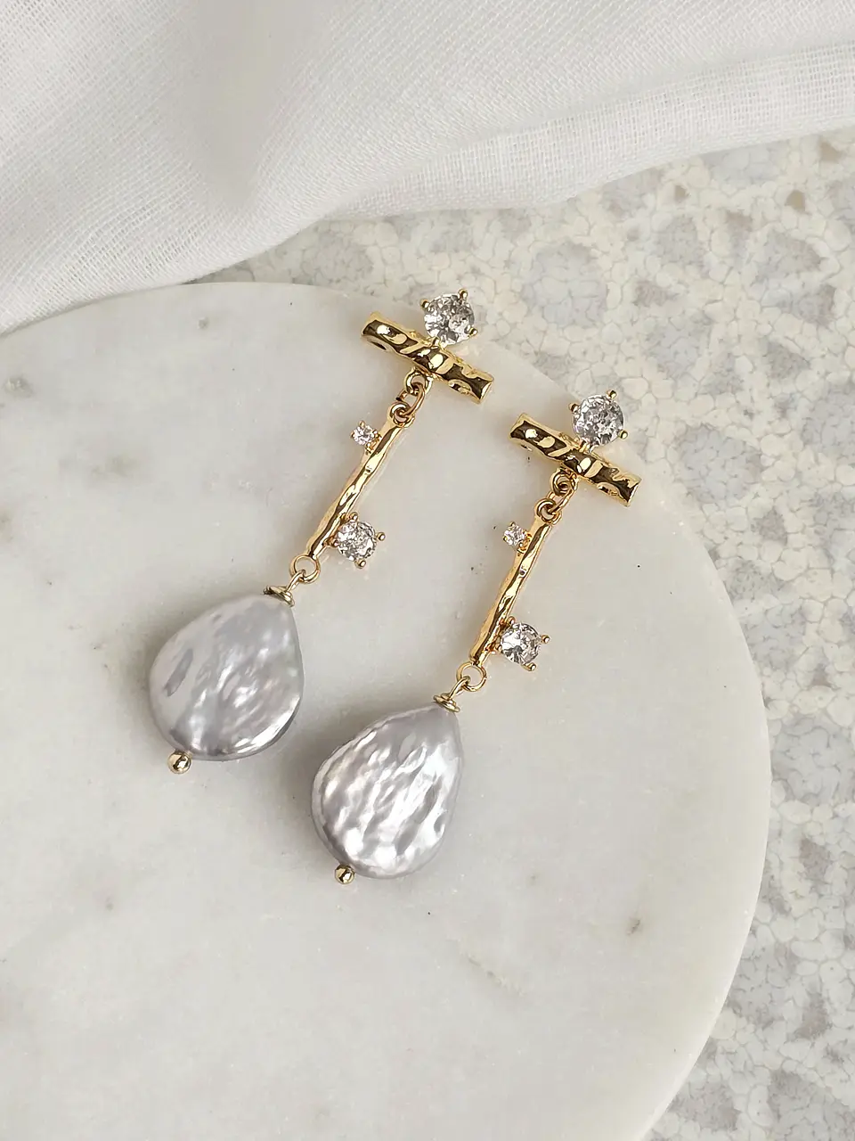 Aros circonitas y perla natural 1