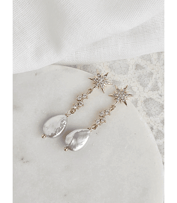 Aros estrellas circonitas con perla natural