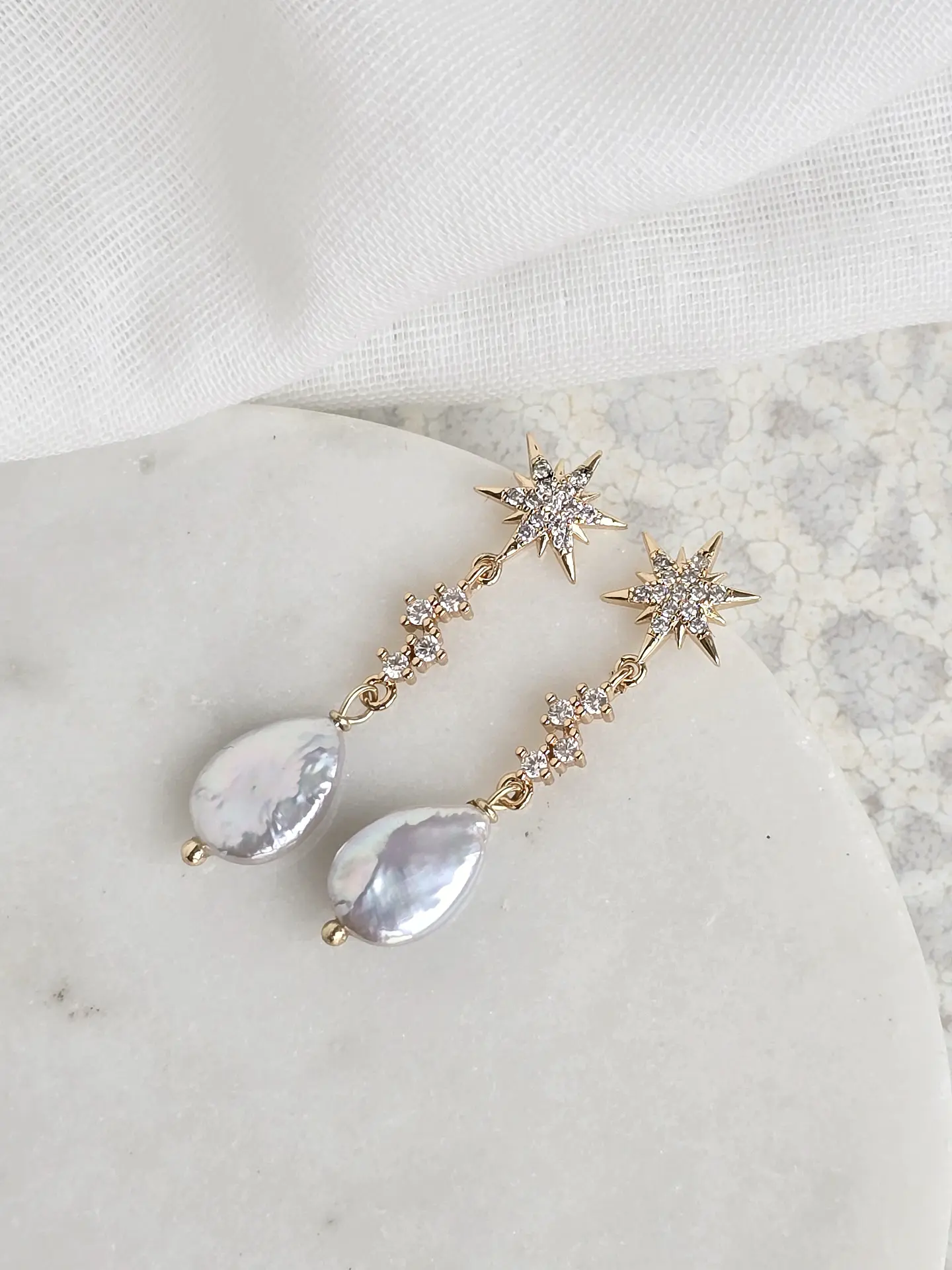 Aros estrellas circonitas con perla natural 1