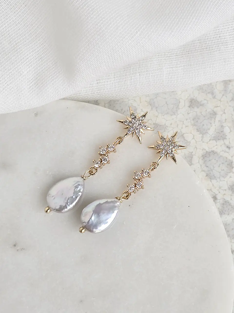 Aros estrellas circonitas con perla natural 1