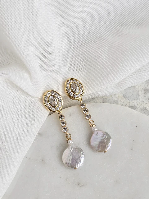 Aros retro circonitas y perla natural