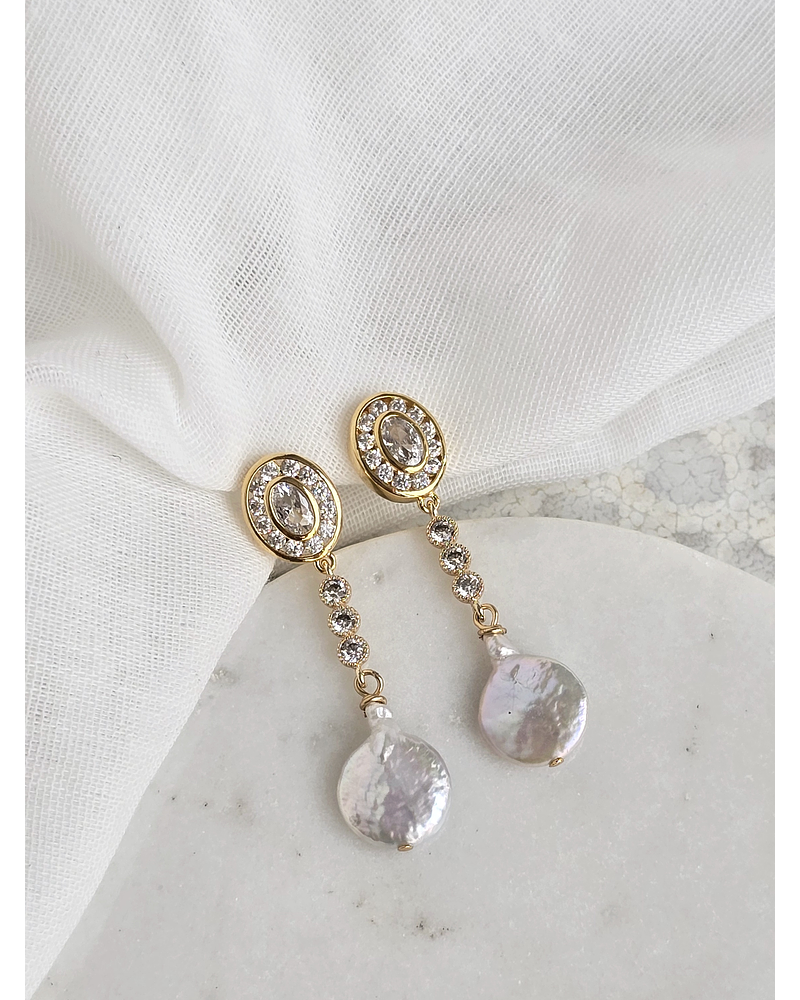 Aros retro circonitas y perla natural