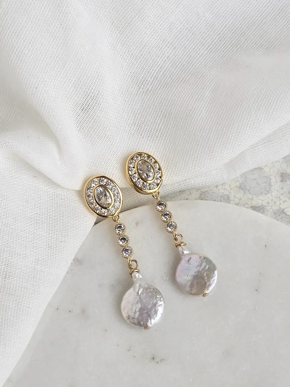 Aros retro circonitas y perla natural 2