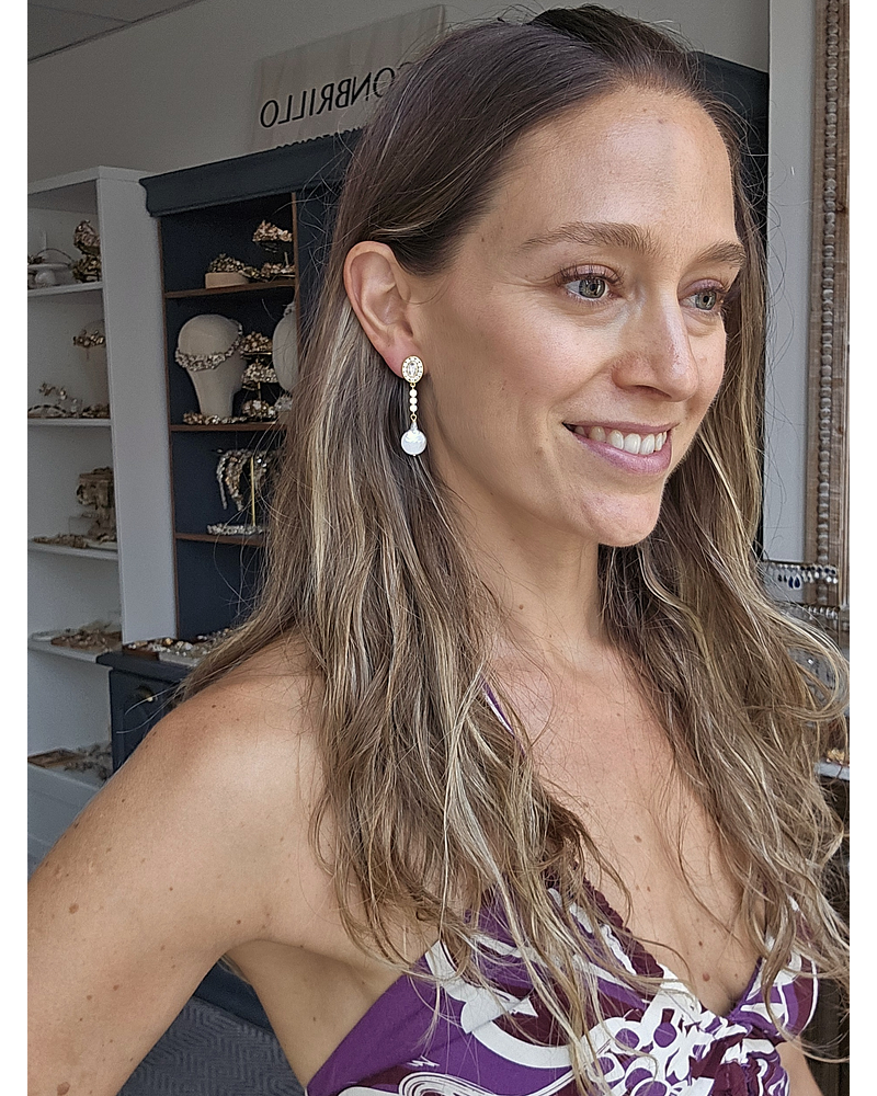 Aros retro circonitas y perla natural