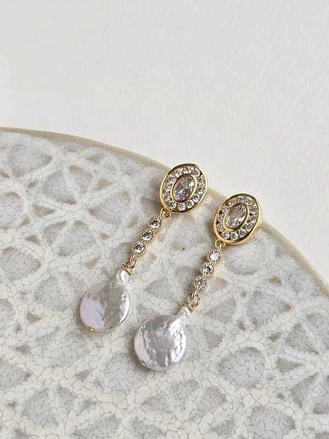 Aros retro circonitas y perla natural