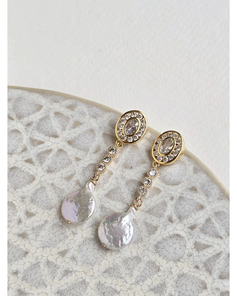 Aros retro circonitas y perla natural