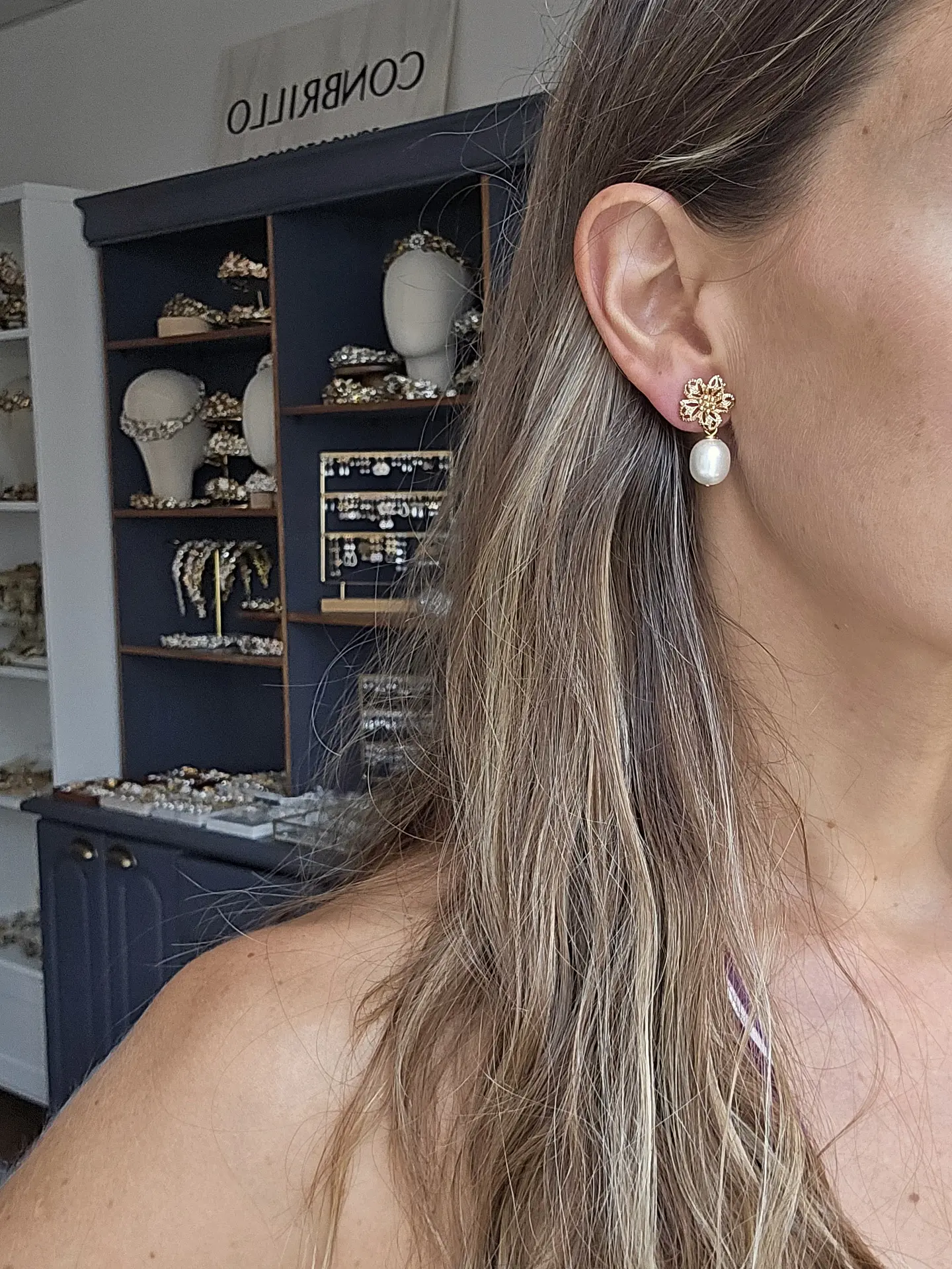 Aros flor calada y perla 3
