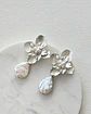 Aros flor bordado de perlas y perla barroca plana - Miniatura 2