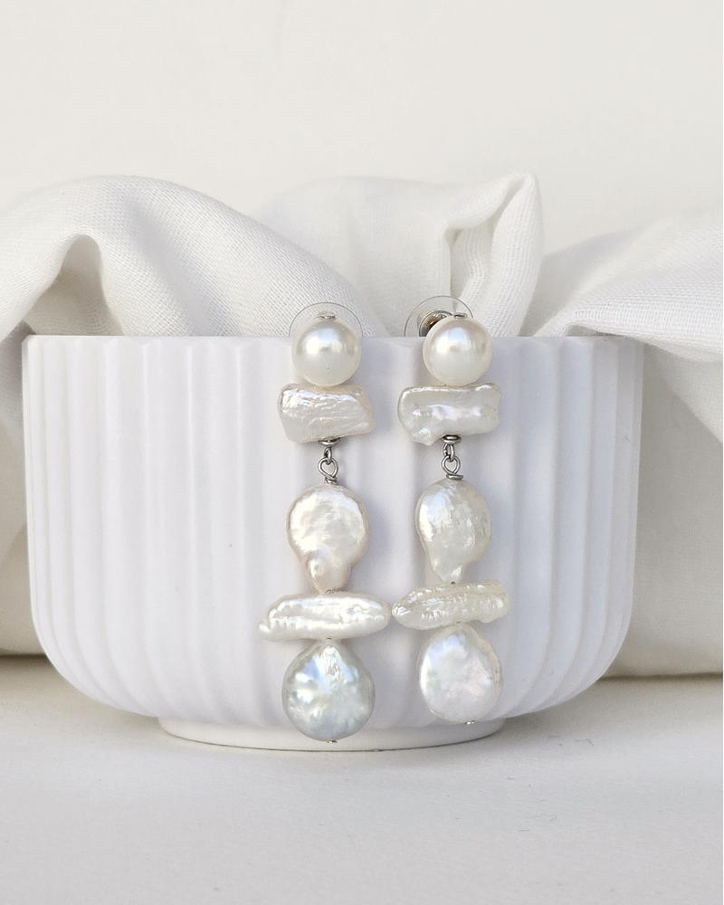 Aros perlas irregulares largos