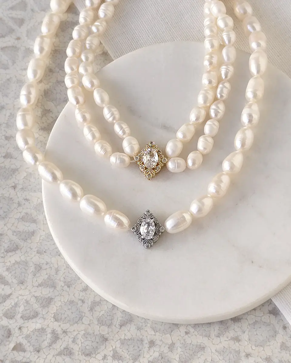 Choker de perlas centro vintage plata 4