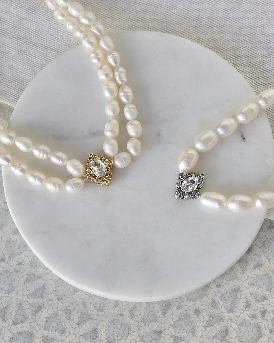 Choker de perlas centro vintage plata 5