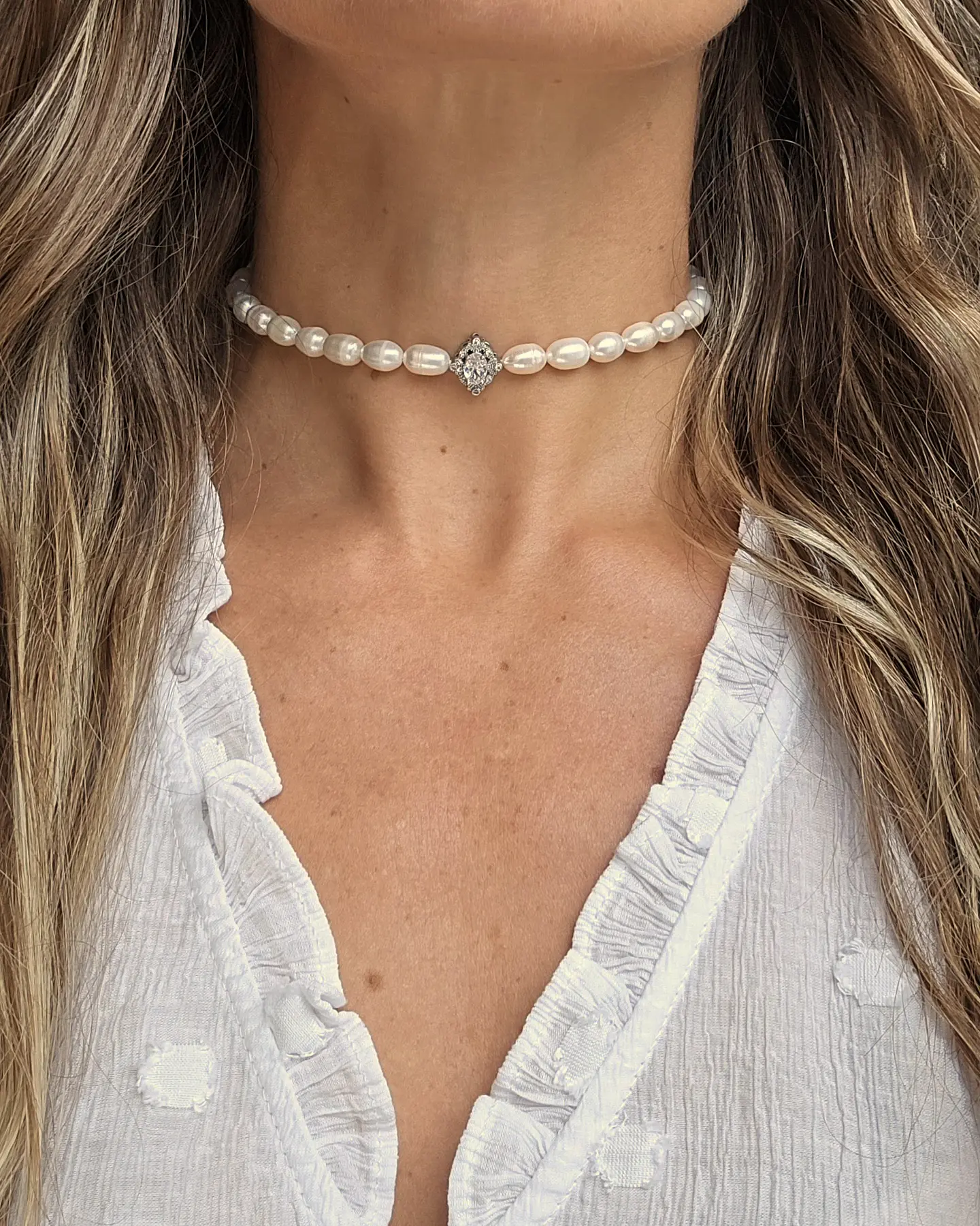 Choker de perlas centro vintage plata 3