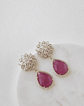 Aros circonitas y piedra natural fucsia