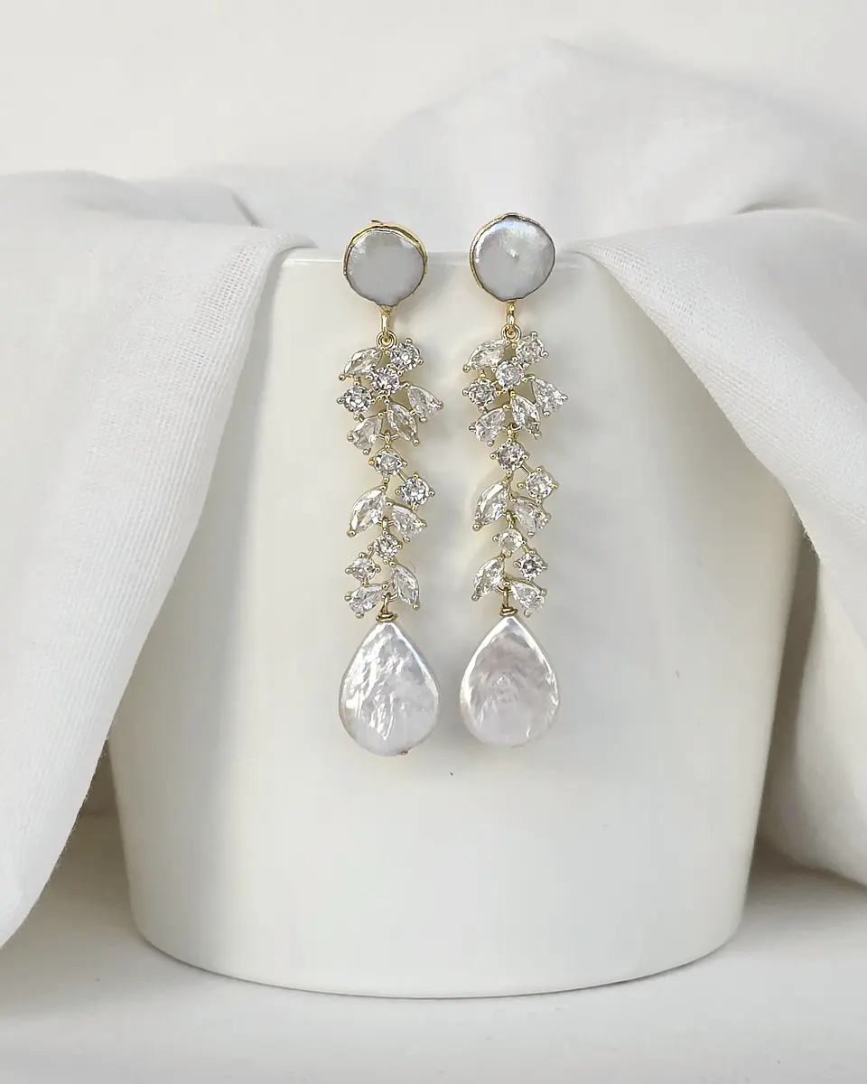 Aros perlas con circonita oro 2