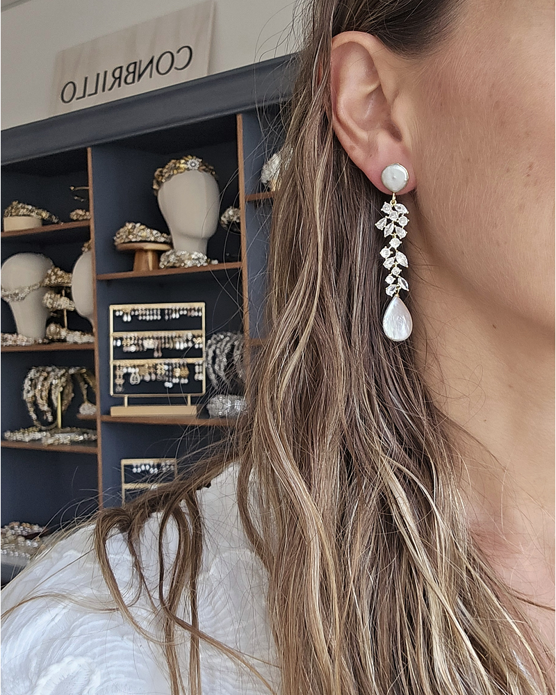 Aros perlas con circonita oro