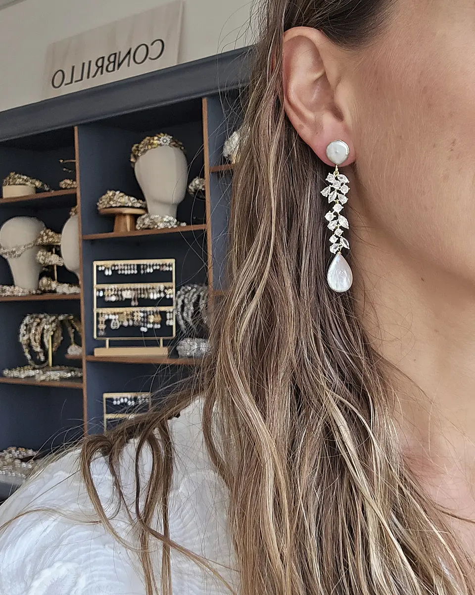 Aros perlas con circonita oro 7