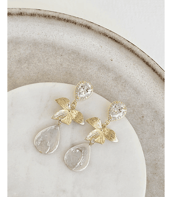 Aros circonita, hoja y perla