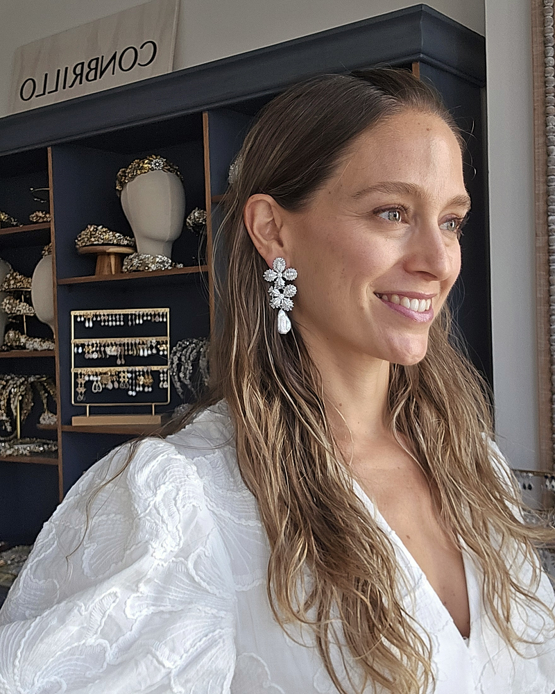 Aros doble flor perla barroca