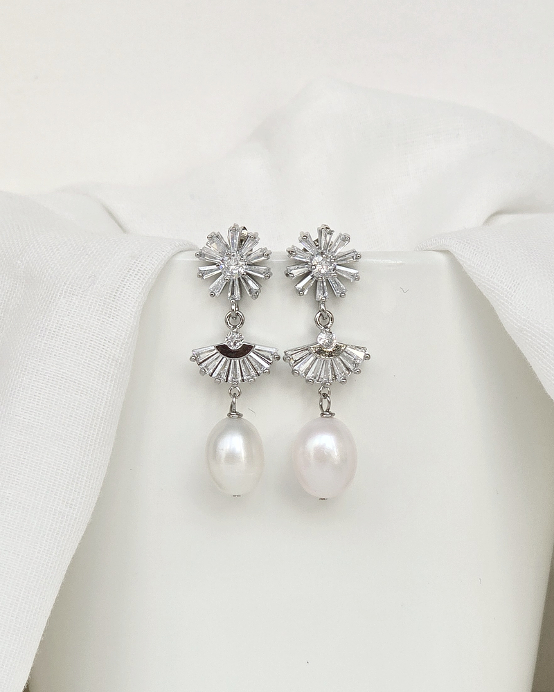 Aros retro circonitas y perla de río