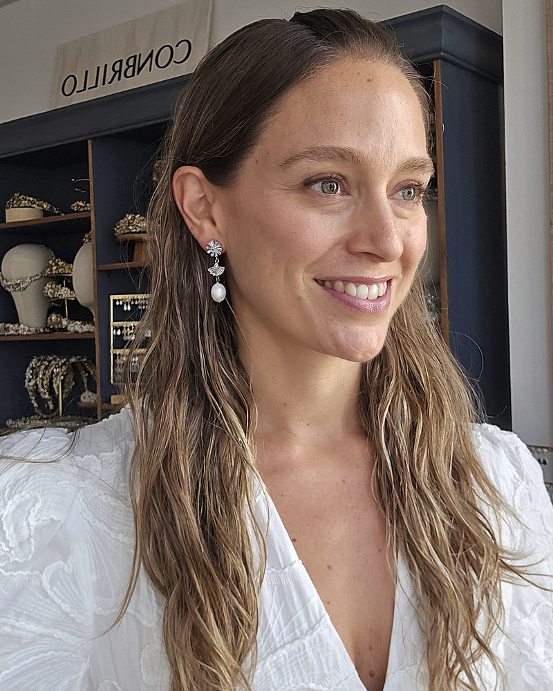 Aros retro circonitas y perla de río