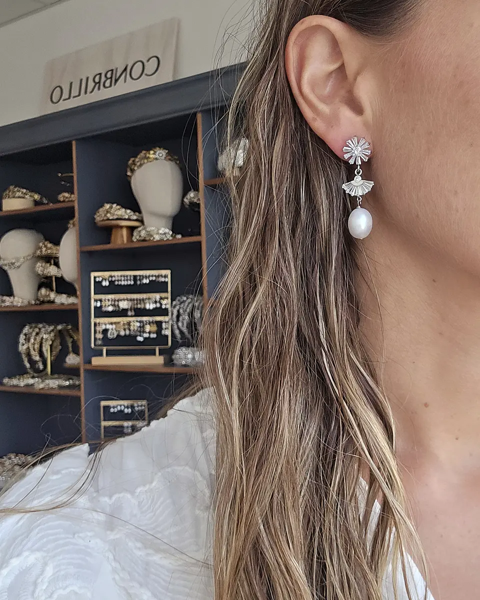 Aros retro circonitas y perla de río 4