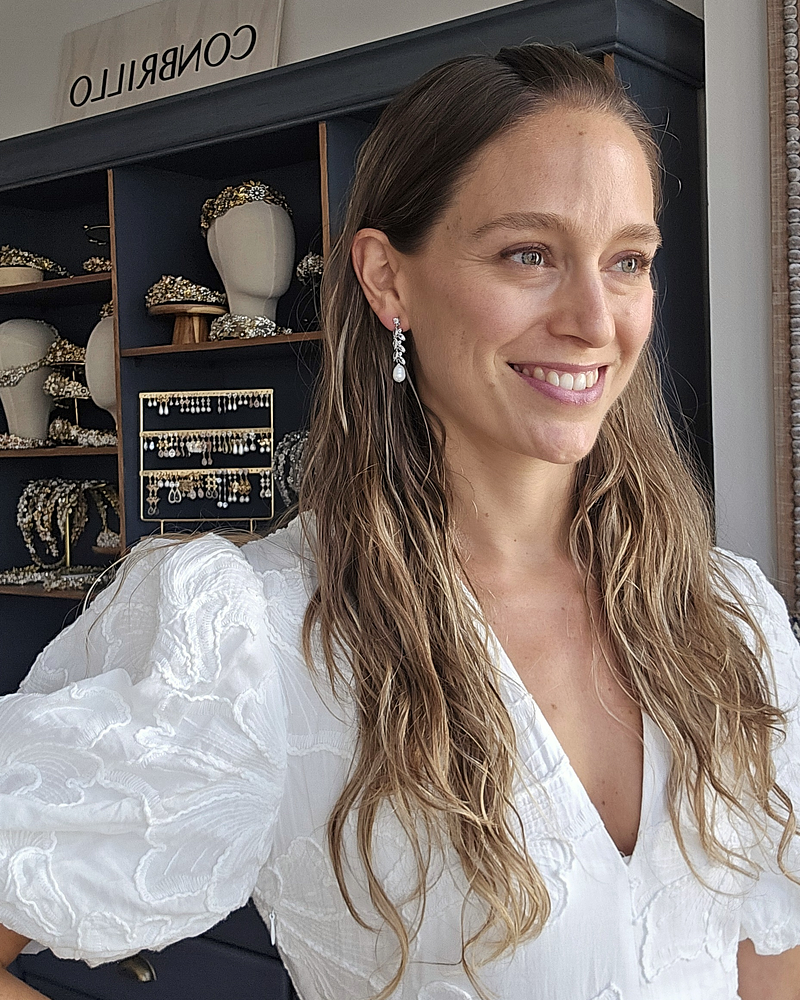 Aros circonitas hojitas y perla de río