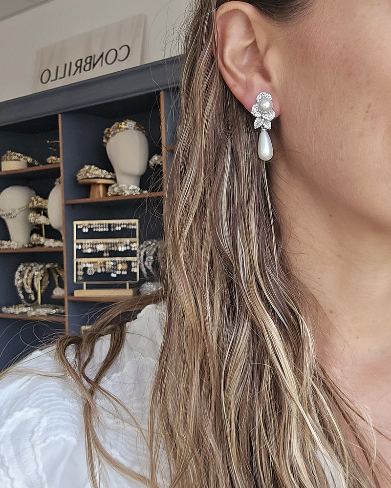 Aros flor microcirconitas y perla