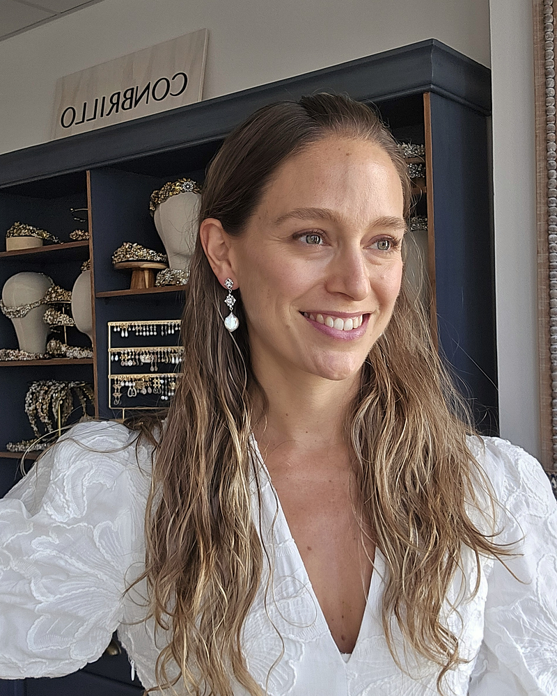 Aros vintage circonitas doble y perla natural