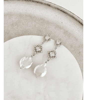 Aros vintage circonitas doble y perla natural