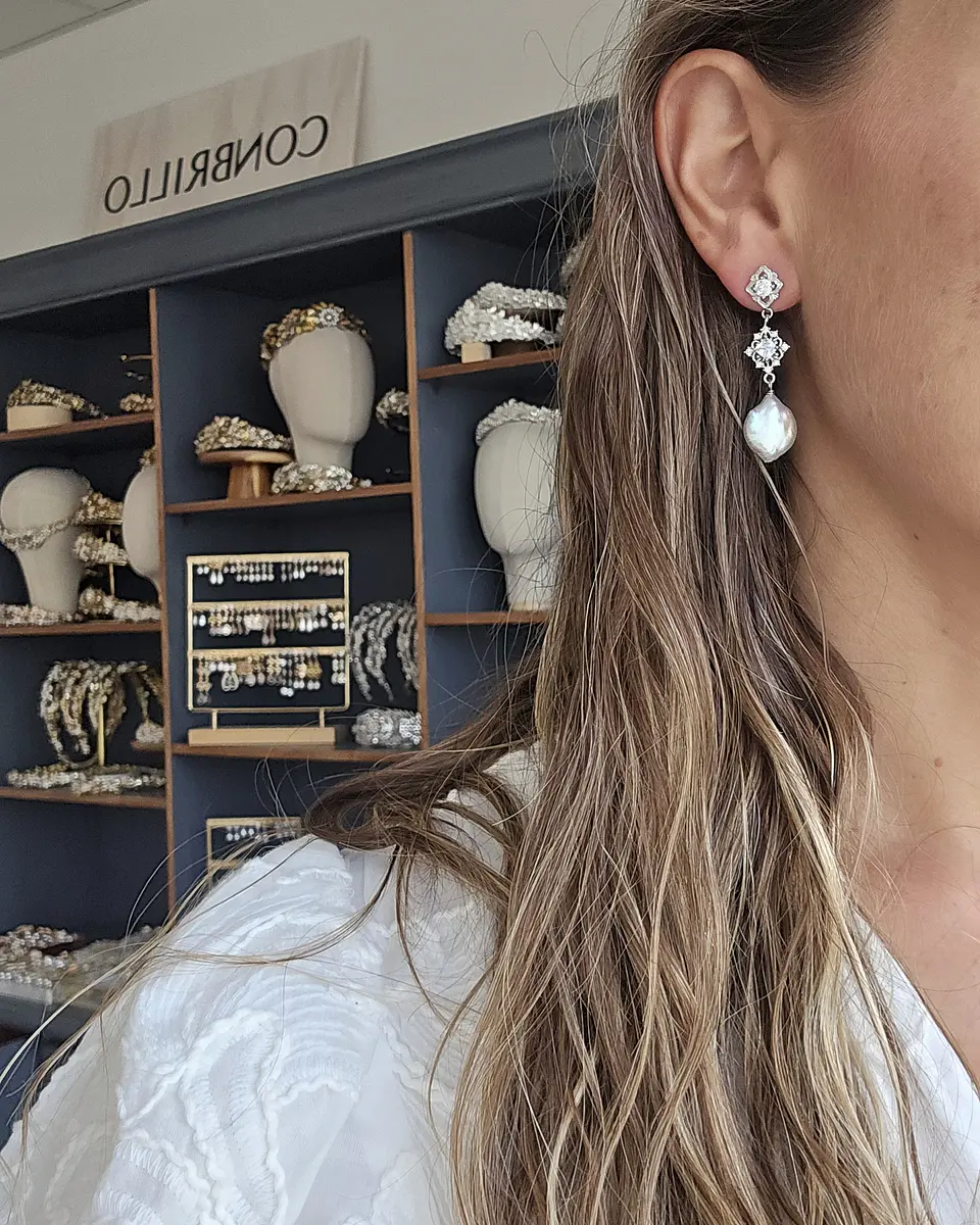 Aros vintage circonitas doble y perla natural 3