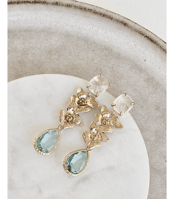 Aros cuarzo doble flor y cristal celeste