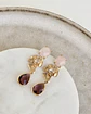 Aros cuarzo rosa, flor y cristal burdeo - Miniatura 1