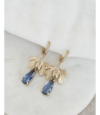 Aros argolla, hoja y cristal azul