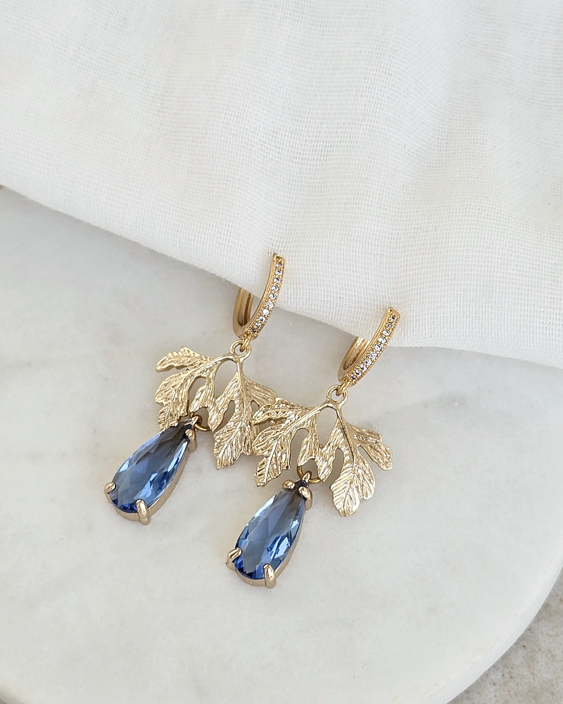 Aros argolla, hoja y cristal azul